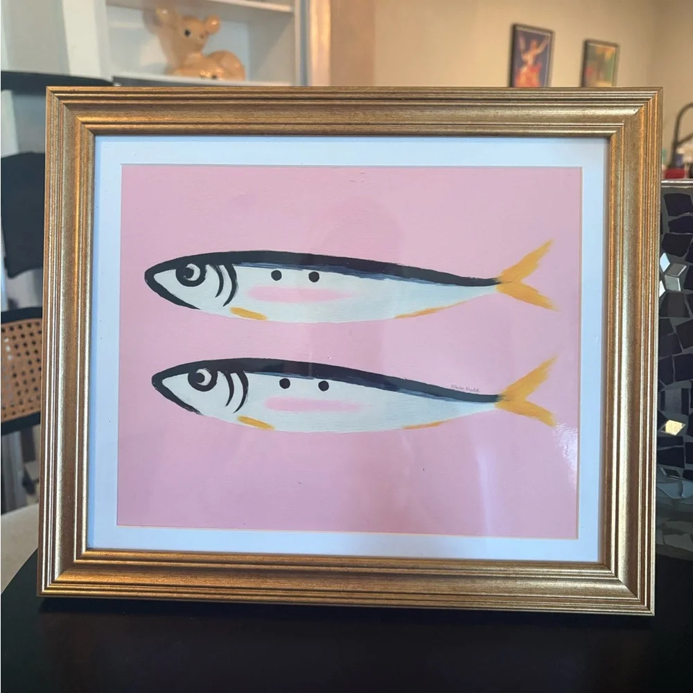 Pink Sardine Wall Art | 8x10 Gold Framed Coastal Decor
